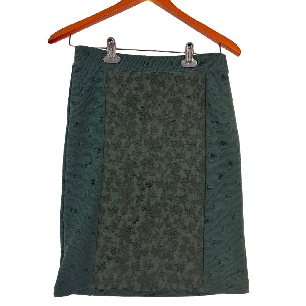 Moulinette Soeurs Womens Skirt Size Dark Green Embroidered Pencil Anthropologie